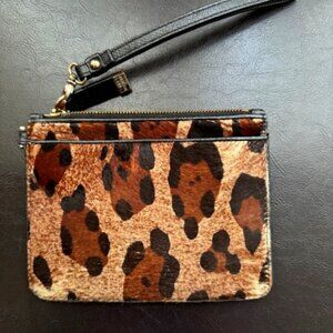 Stuart Weitzman Leopard Skin Fur Wristlet Wallet